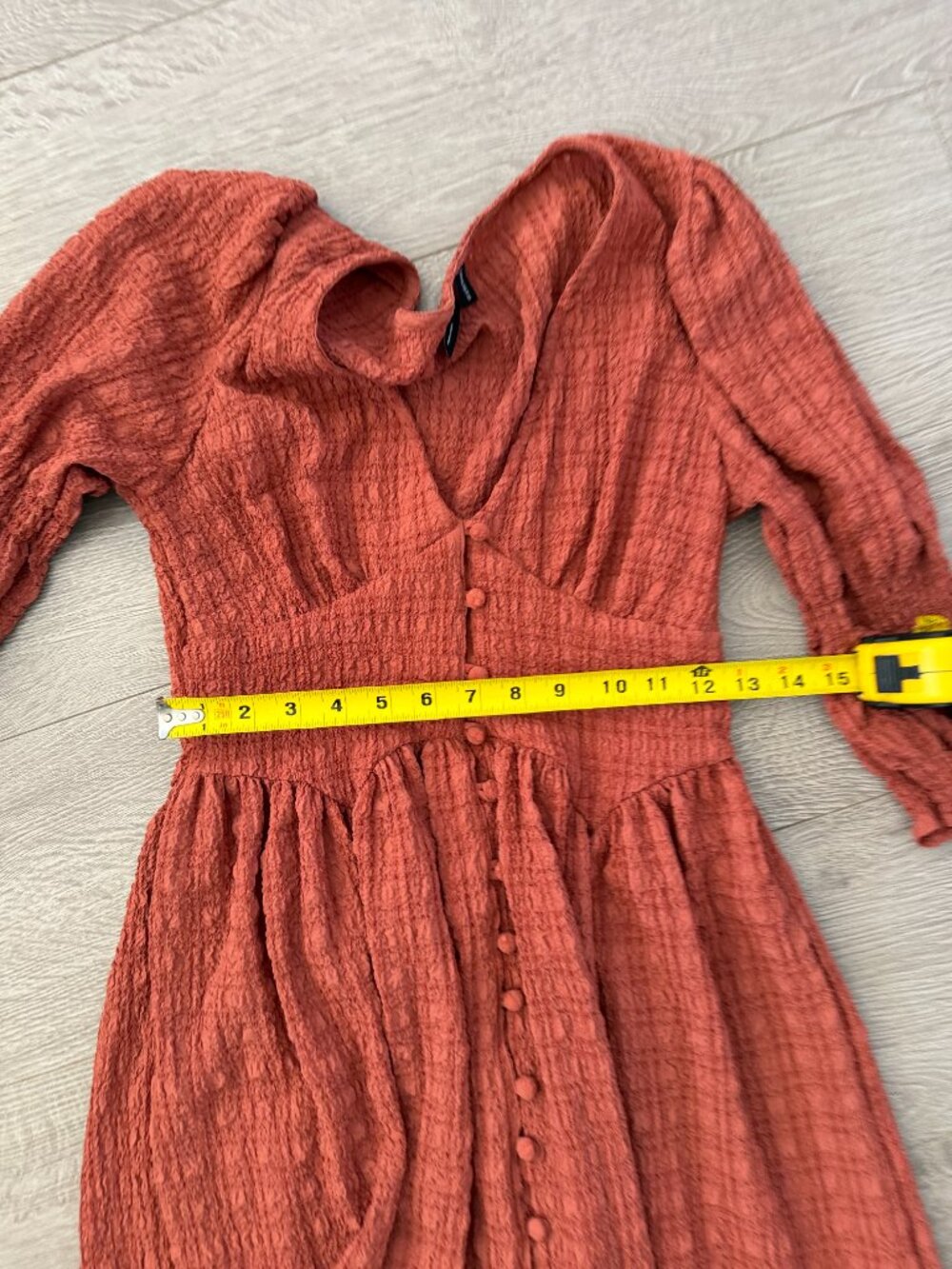ASOS DESIGN Rust Textured Puff Sleeve Midi Dress Size US 2 NWT - Picture 8 of 8